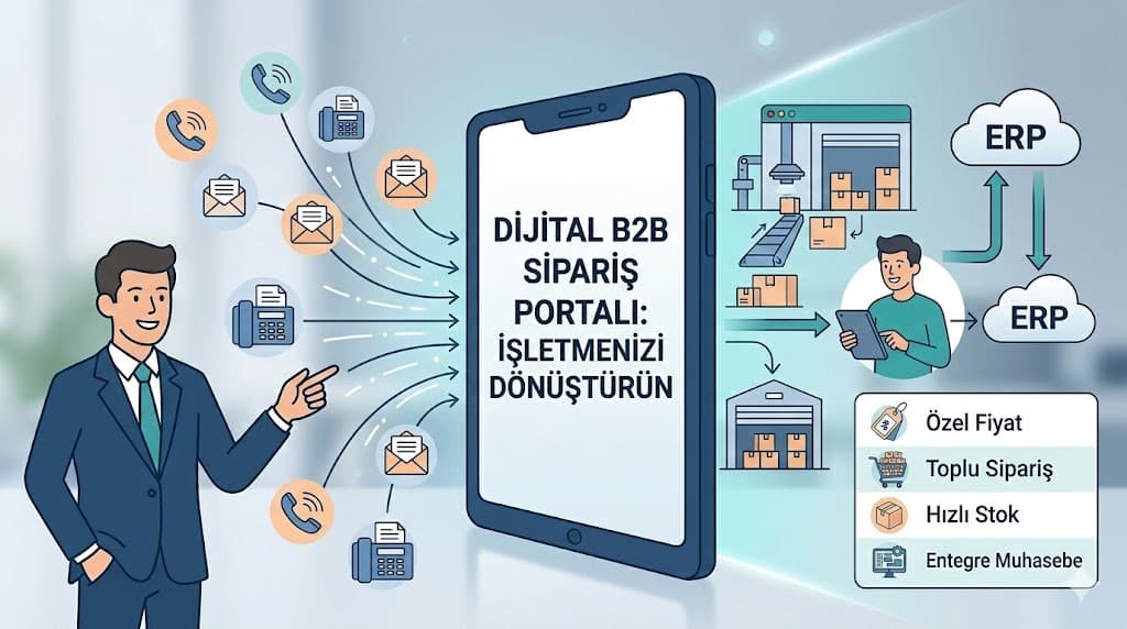 B2B e-ticaret platformu işletmeler arası online sipariş ve bayi portalı
